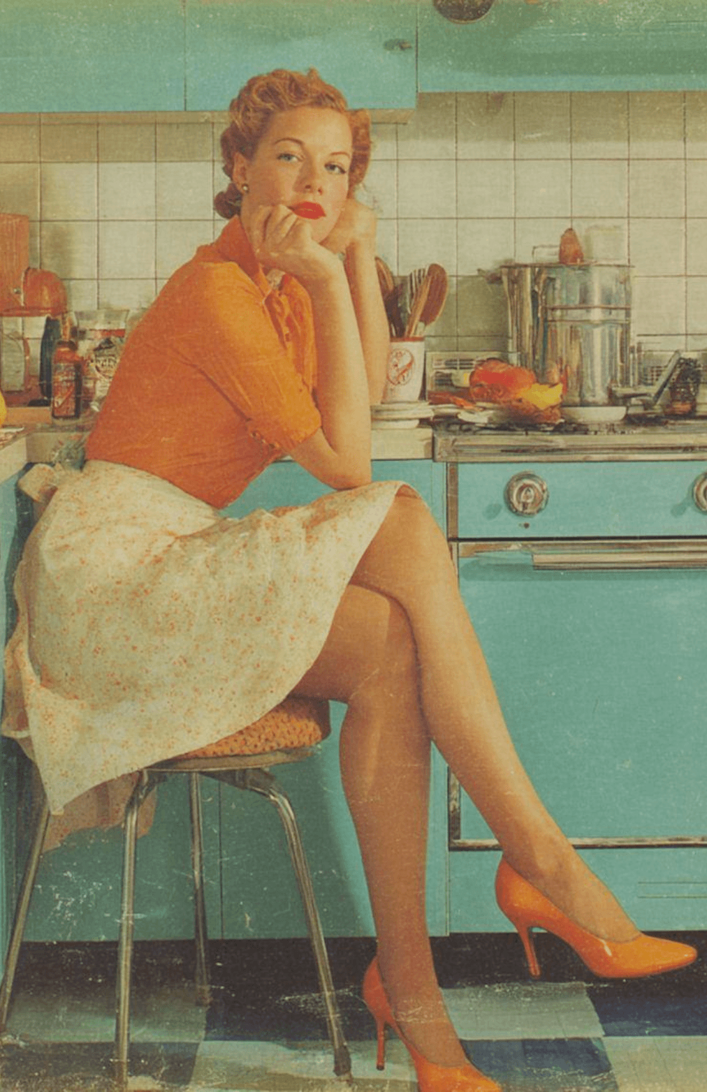 Carmela with vintage vacuum cleaner